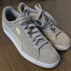 Grey Puma Suede with gold words label